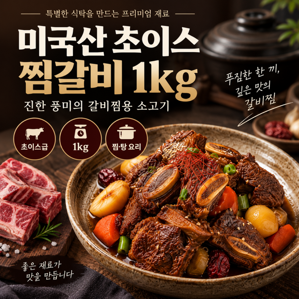 미국산 초이스 찜갈비 1kg 소갈비찜용 고기 가족식사와 명절요리 준비 제품 이미지